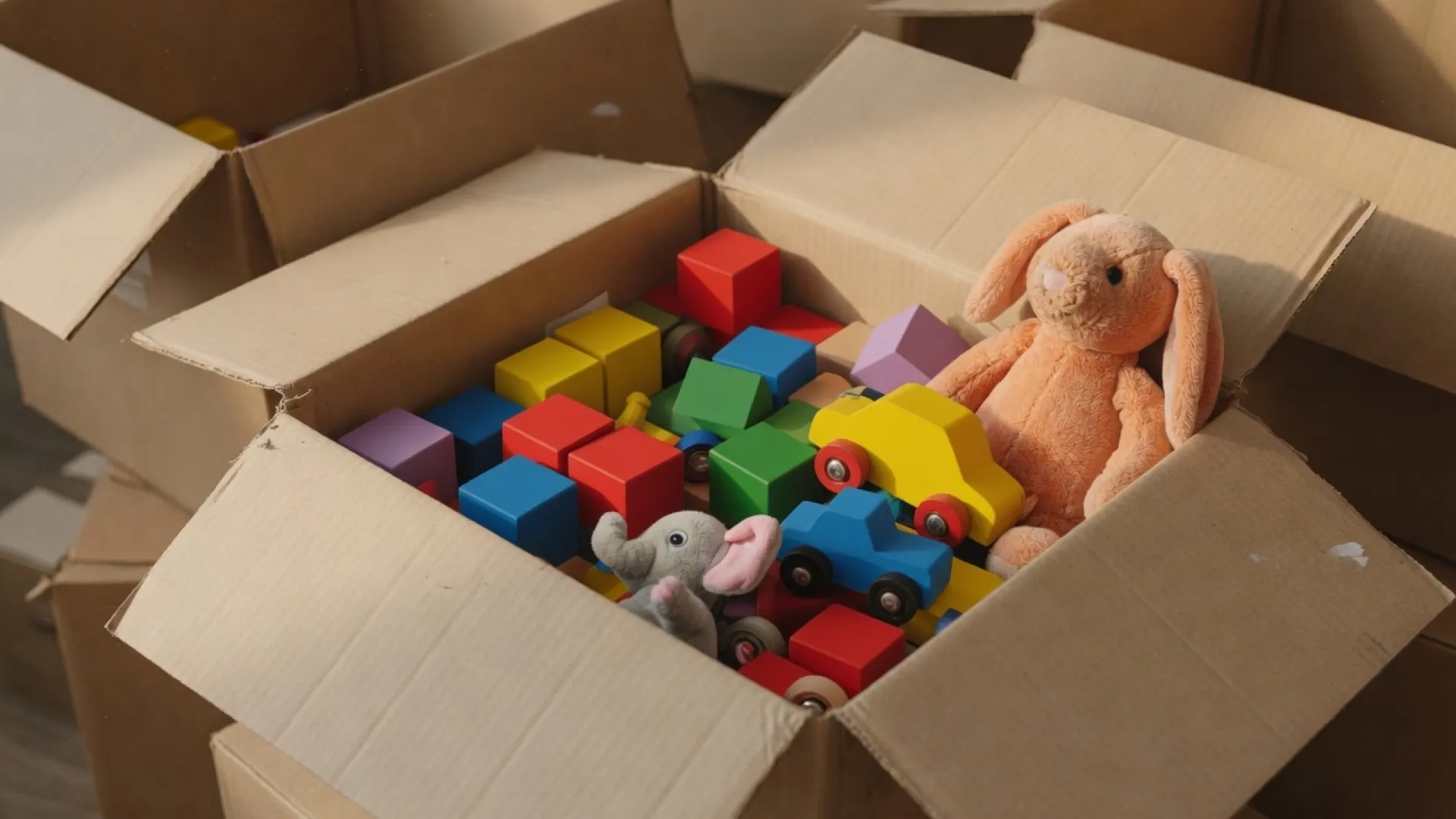 Still life of assorted children's toys arranged on wholesale shelving